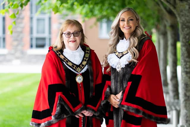 The Mayor of Antrim and Newtownabbey, Councillor Leah Kirkpatrick (right), with Deputy Mayor, Councillor Julie Gilmour. Photo provided by Antrim and Newtownabbey Borough Council.