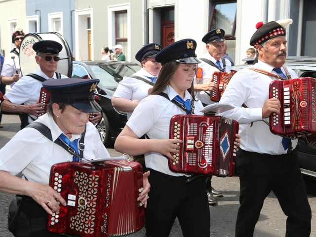 Ballymoney, Rasharkin, Cloughmills, Bushmills and Ballycastle were in attendance at the Twelfth demonstration in Ballymoney with a total of 43 Lodges and 22 bands.