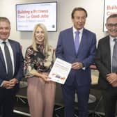 Pictured at the ‘Building a Business Case for Good Jobs’ event are Gordon Milligan OBE, chair of the Labour Relations Agency, Sinead Carville, chief administrative officer at FinTru, Gordon Parkes, executive director, People & Culture at NIE Networks and Don Leeson, chief executive of the Labour Relations Agency