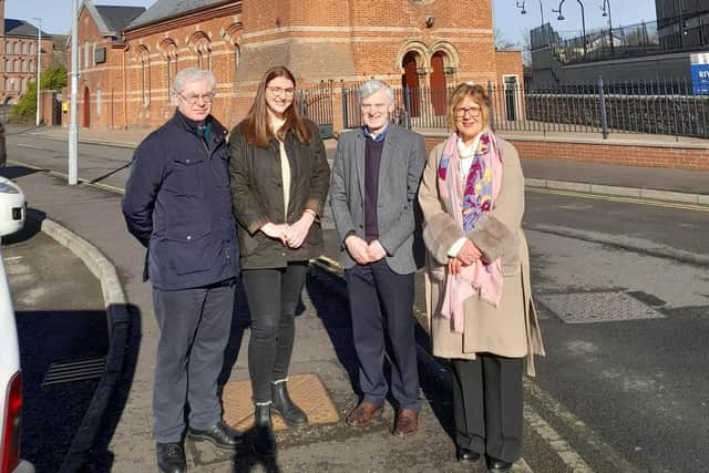 Pictured l-r: Ken Abraham, Assistant Curator, N&M Museum; Erin McElhinney, Ulster Architectural Heritage; Noel McCune, Riverside Church; and Linda McKenna, NMDDC Heritage Officer.