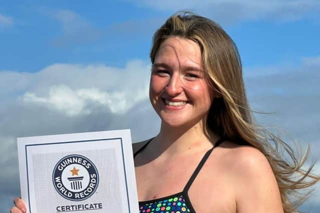 Lisburn swimmer Jessika Robson broke the world record for the youngest person to swim the North Channel. Pic credit: Jessika Robson