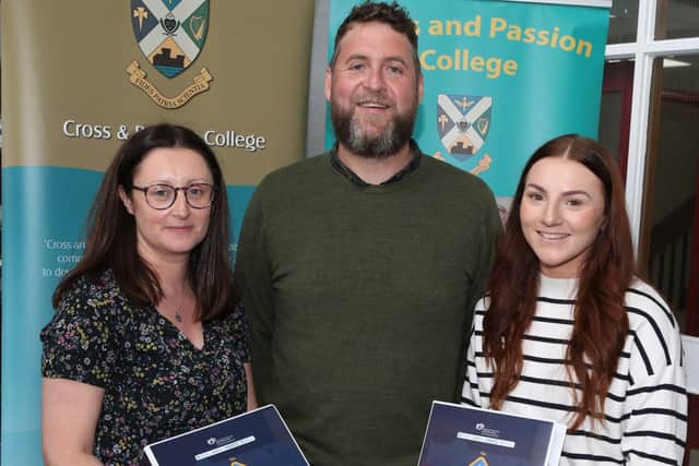 Causeway Coast and Glens Borough Council PCSP officers, Orlaith Quinn and Michael McCafferty with Lindsey Smyth, from the Northern Health Trust, who helped develop the ‘Cyber Safety’ resource pack. Credit PCSP