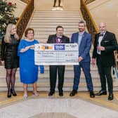 Catherine Lowry (Stroke Association), Nora McCullogh (Stroke Association), Mal Harrison (Ceroc Ignite), Danny Donnelly (MLA – Alliance), and Rob Fearnett (Ceroc Ignite).  Photo: Lynn Stanfield Photography
