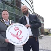 Mayor of Antrim and Newtownabbey, Cllr Mark Cooper BEM, alongside Philip McMichael (Vyta Founder and Chief Executive Officer). (Pic: Pacemaker).