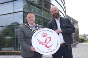 Mayor of Antrim and Newtownabbey, Cllr Mark Cooper BEM, alongside Philip McMichael (Vyta Founder and Chief Executive Officer). (Pic: Pacemaker).