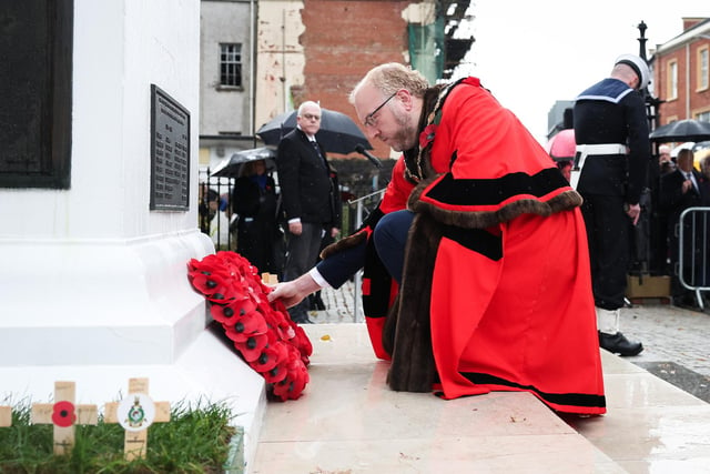 In Lisburn, Mayor Councillor Andrew Gowan and Lisburn & Castlereagh City Council Chief Executive David Burns, laid a wreath on behalf of the elected members and citizens of Lisburn and Castlereagh at the War Memorial on Castle Street.