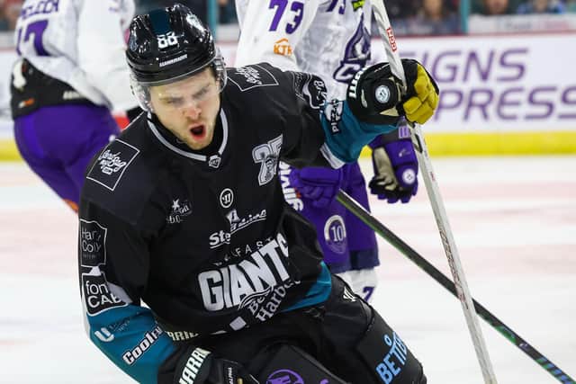Presseye Ltd, Belfast, Northern Ireland - 13th November 2024 : Photo by William Cherry/Presseye
Belfast Giants’ Grant Mismash celebrates scoring his second goal against the Glasgow Clan during Sunday’s Challenge Cup game at the SSE Arena, Belfast. Photo by William Cherry/Presseye : Belfast Giants v Glasgow Clan - October 13, 2024