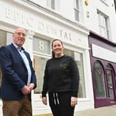 Cllr John Laverty BEM, Regeneration and Growth Chair pictured with Lousie McGuigan, of Epic Dental