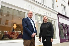 Cllr John Laverty BEM, Regeneration and Growth Chair pictured with Lousie McGuigan, of Epic Dental