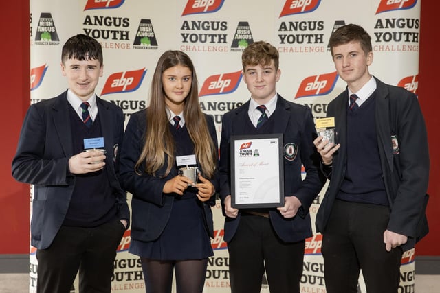 Pictured taking part in the 2023 ABP Angus Youth Challenge Exhibition for a place in the final of the competition is the team from St. Patrick's College, Dungannon: Eoghan Trainor, Aimee Toner, Eoghan Cush and Aodhan Cush.