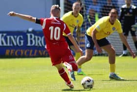 Ryan Mayse bears down on the Stranraer goal
