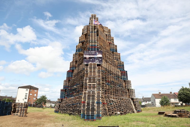 The Corcrain Redmanville bonfire in Portadown ahead of Monday night celebrations.