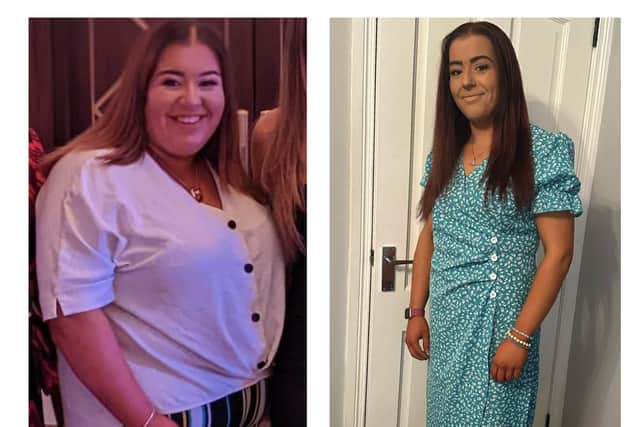 Emma Ross pictured before and after she began her Slimming World journey. Picture: family images