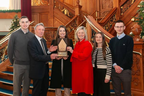 Pictured, from left, Robbie Grant, Sustainability and Quality Advisor, Henry Brothers; Kieran Harding, Managing Director, BITC; Deborah O’Hanlon, Group Sustainability and Quality Manager, Henry Brothers; Grainne Long, Chair of BITC Environmental Leadership Team; Hannah Crawford, Sustainability and Quality Advisor, Henry Brothers and Matthew Barton, Sustainability and Quality placement student, Henry Brothers. Credit: Supplied
