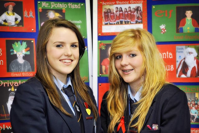 Looking after the front of house at Dromore High School's "The Night Before Christmas" in 2010 were Amy Robinson and Nedine Sullivan.