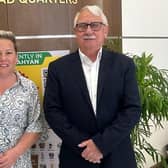 Deborah Templeton, sales and marketing coordinator and Colin Kiddell, business development, for White's Oats, at Lulu headquarters in Qatar. Photo: submitted