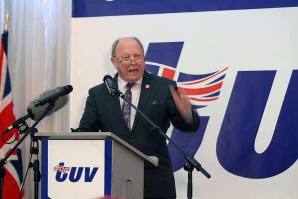 Jim Allister speaking at a previous TUV party conference in Cookstown