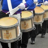 On the march, drummers step out in Moneymore. Credit: Tony Hendron
