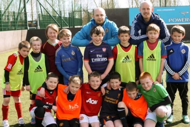 John Marshall and Steven Livingstone with some of the participants at the IFA Easter Soccer School in 2013.