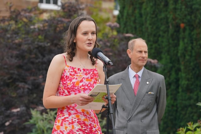Gold Award Holder Sarah Johnston delivers a speech to attendees at Hillsborough Castle