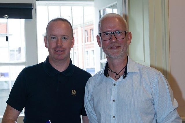 Cllr Gary McCleave and Michael Stewart, Lisburn Social Hurlers at the laumch