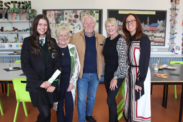 Elle and her proud family pictured with Mrs McCann at the prize day celebrations at St Patrick's Academy