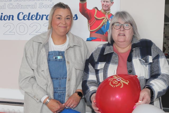 Sharon O'Kane and Samantha Dobbin  pictured at the King Charles Coronation tea held in Mosside Orange Hall on Saturday to raise funds for Air Ambulance NI