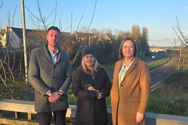 A1 campaigner Monica Heaney with Alliance MLA Patrick Brown and Councillor Joy Ferguson.