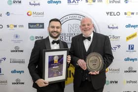 Tom Greene (right) from Centra Lake Road is pictured with Eddie Devine, Head of Symbol & Independents BAT UK from category sponsor, Velo.