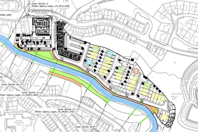 The former Lagan Mills site in Dromore and adjoining properties will make way for 38 semi-detached units, 36 apartments and two detached houses. Credit: ABC planning portal