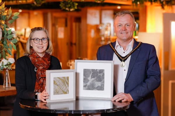 Deputy Lord Mayor Councillor Kyle Savage and Martina McGleenan Printing Artist.