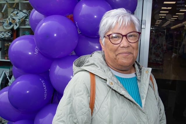 First in line...Bertha Gray was first in the queue at the opening of the new Menarys store in Lurgan. LM18-201.