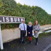 Translink’s Mark Glover, Vice Chair of the Development Committee at Lisburn and Castlereagh City Council, Alderman Amanda Grehan with Gemma McMurray, Translink Route Manager launching the Christmas travel offers