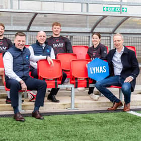 Lynas Foodservice is entering a new chapter in its involvement in sport, announcing a three-year partnership with Ulster Rugby. (L to R): Ethan McElroy, Stuart Moore, Matt McGookin, Chris Gamble, Bryn Ward, Stephanie Gleadhill, Keith Shorten