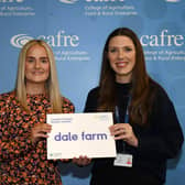 Sophie Hawthorne, a first-year student studying for a BSc (Hons) Degree in Food Innovation and Nutrition was awarded with the Dale Farm Bursary. Sophie, from Markethill received her award from Laura Hook, New Product Development Manager at Dale Farm.