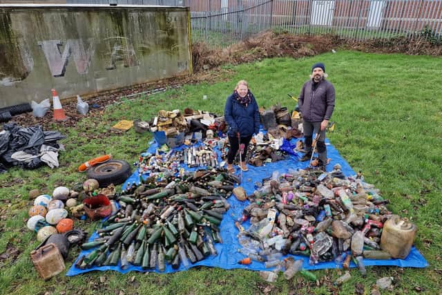 Just some of the items recovered from the River Bann near Portadown in one day this month (January 2023) by anti-litter canoeist John Medlow and his team of volunteers.