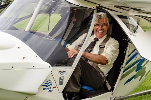 The late William McKenna was treated to a half-hour flight in a microlight aircraft with Tandragee Flying School by his sisters on his 70th birthday. Credit:Supplied