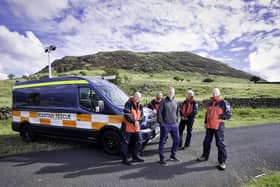 Community Finance Ireland has provided North West Mountain Rescue Team with £150,000 funding, allowing them to upgrade their fleet of hi-spec rescue vehicles this autumn.  Pictured with one of the new rescue vehicles and Phelim Sharvin, Head of Community Finance Ireland NI are, from left, David Fraser, Gareth Lusty, Robin Alexander and Phillip Neeson from North West Mountain Rescue.