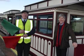 Andy Mc Conachie and Joe at Causeway Tramway station in episode one of the new series of Mahon's Way.