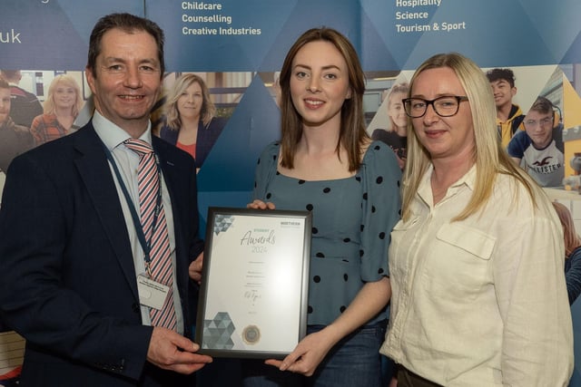 Nicole Burns was highly commended in the Adult Learner of the Year Award, pictured with her mum Lisa and principal and chief executive of the college, Mel Higgins.