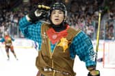 Belfast Giants' Kohei Sato celebrates after scoring against the Fife Flyers at the SSE Arena. Photo by Philip Magowan / Press Eye