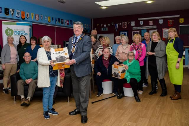 The Mayor, Alderman Noel Williams, with participants on the sustainable food education programme at Greenisland.