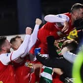 Cliftonville’s Rory Hale scores during Monday’s game at Solitude in Belfast. Pic Colm Lenaghan/ Pacemaker