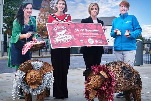 Chair of Mid Ulster District Council, Councillor Córa Corry with (L-R), Bronagh Duffin of Bakehouse NI; Eimear Kearney, Lough Neagh Artisan’s Market; and Ann Marie Collins, Annie’s Delight.