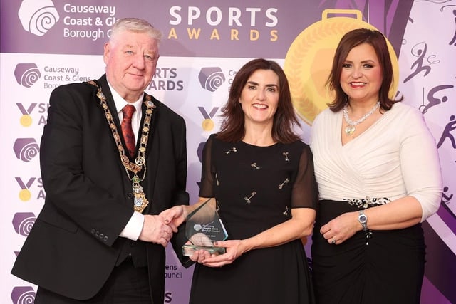 Angela Cassidy, Sports Administrator of the Year with Denise Watson and Mayor, Councillor Steven Callaghan.