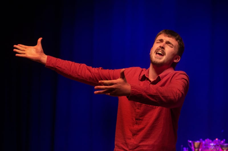 Eoin Sands had the audience in stitches with his performance of 'Sing But Don't Tell' in the Senior Vocal Solo Championship at the final night of Portadown Music Festival. PT16-215.