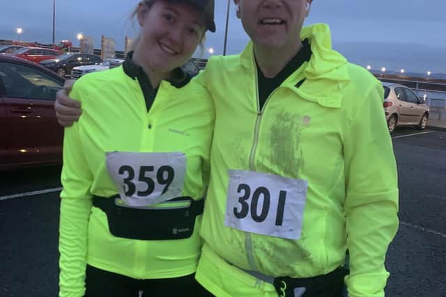 Stephen McLoughlin pictured before the New Year’s Eve Half Marathon with his daughter Gemma who ran the 10k at the same time.