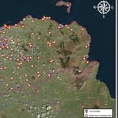 A map of Northern Ireland outlining the areas with defibrillators. Credit Causeway Coast and Glens Council