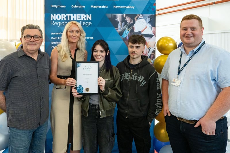 Highest Achieving Student Winner Georgia Archibald with Helen Hampsey, Assistant Curriculum Director Teaching & Learning, John McFadden, Sam McIlwaine and Rhys Dunbar