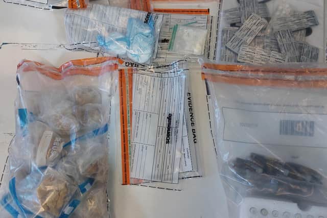 A police photo of the suspected drugs seized during the search.